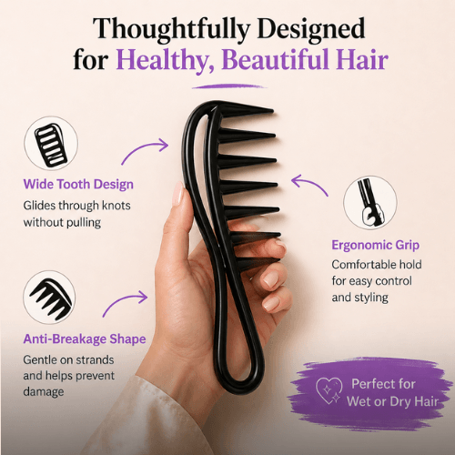 Selfi Care™ Wide Tooth Shark Hair Comb Detangler Curly Hair