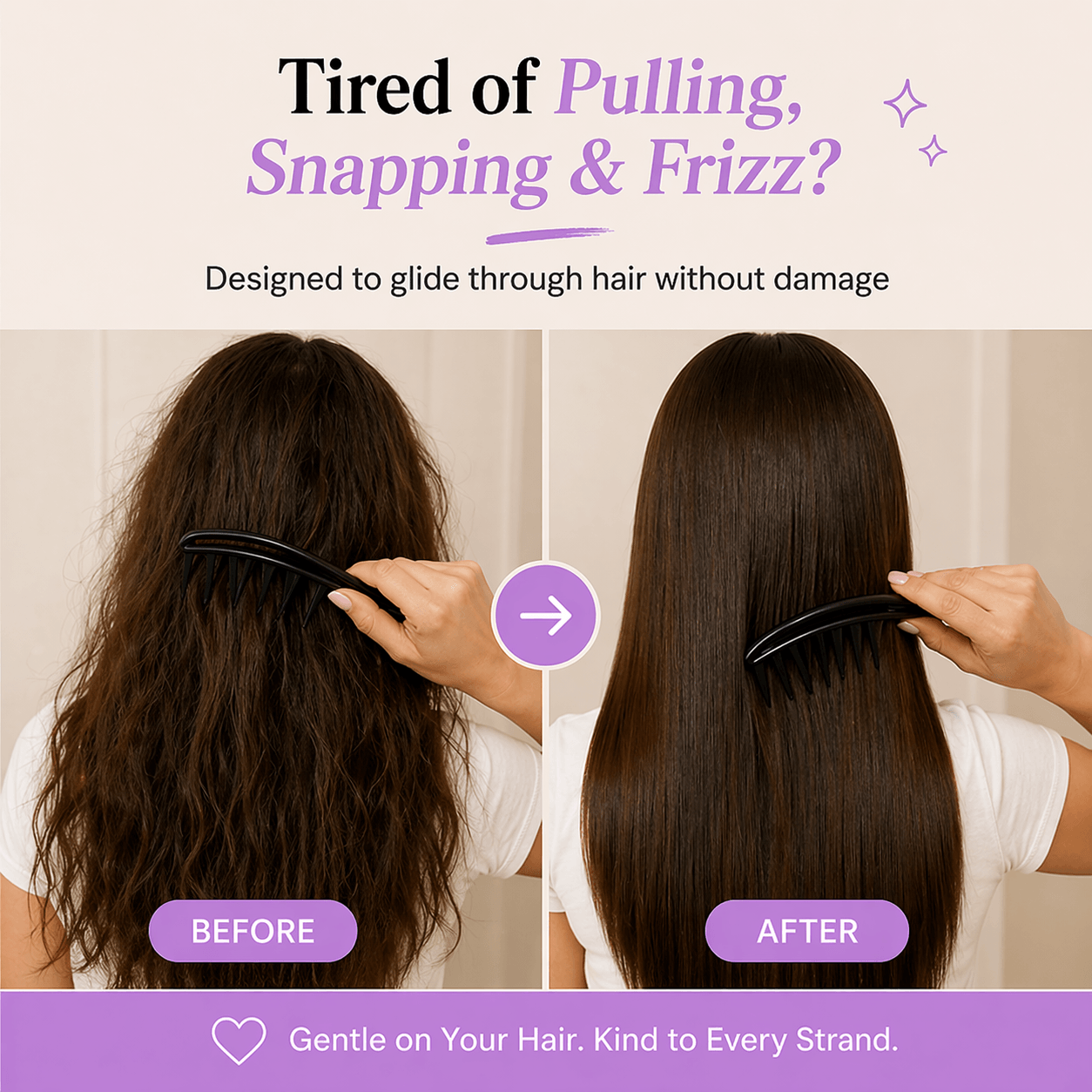 Selfi Care™ Wide Tooth Shark Hair Comb Detangler Curly Hair