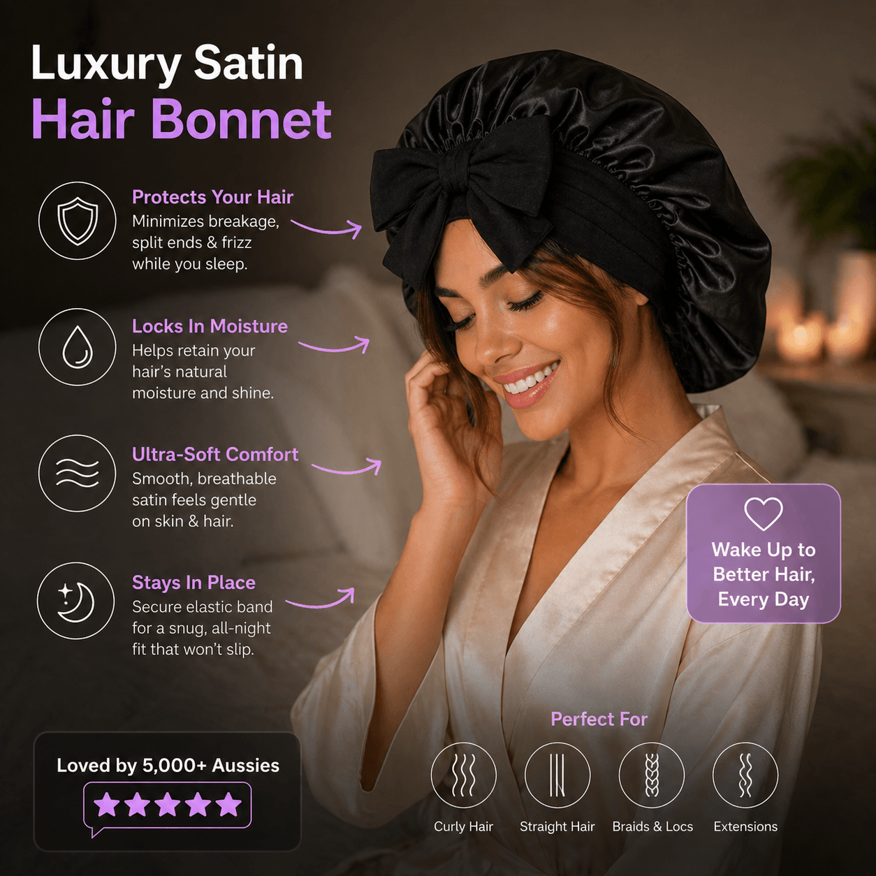 Selfi Care™ Sleeping Bonnet Hair Wrap Satin Cap