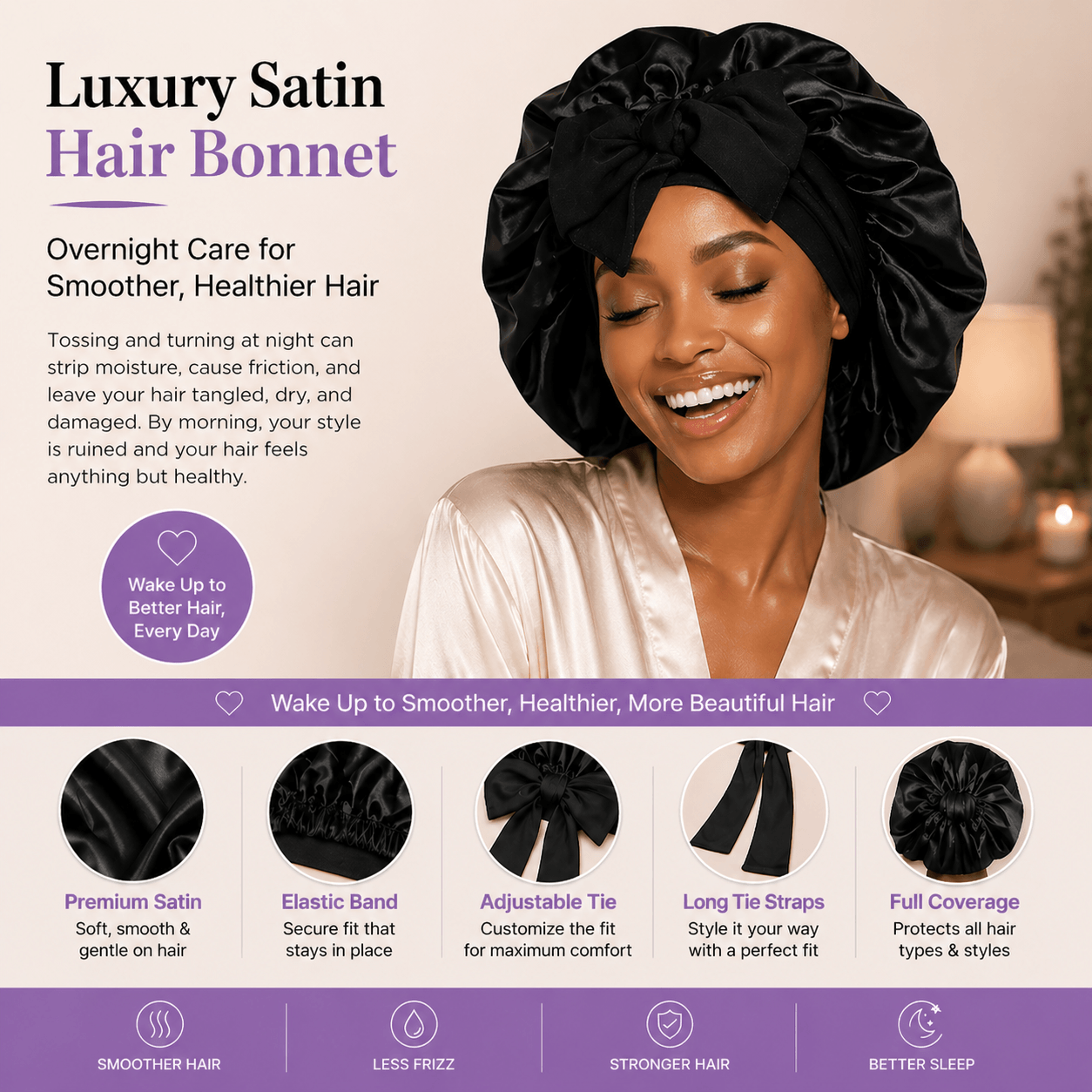 Selfi Care™ Sleeping Bonnet Hair Wrap Satin Cap
